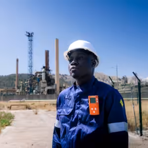 Opérateur utilisant le détecteur MGT 4 gaz sur site pétrochimique